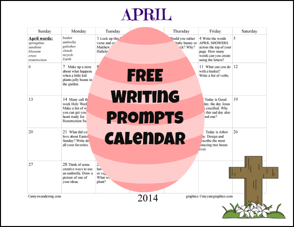 April 2014 Writing Prompts Calendar
