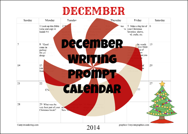 december writing calendar