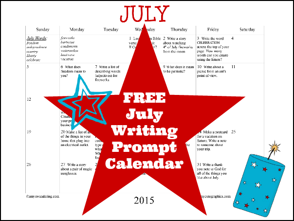 FREE July 2015 Writing Prompt Calendar